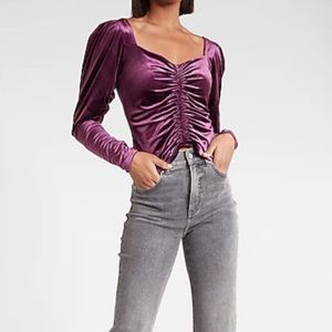 Express Velvet Long Sleeve Ruched Front Top